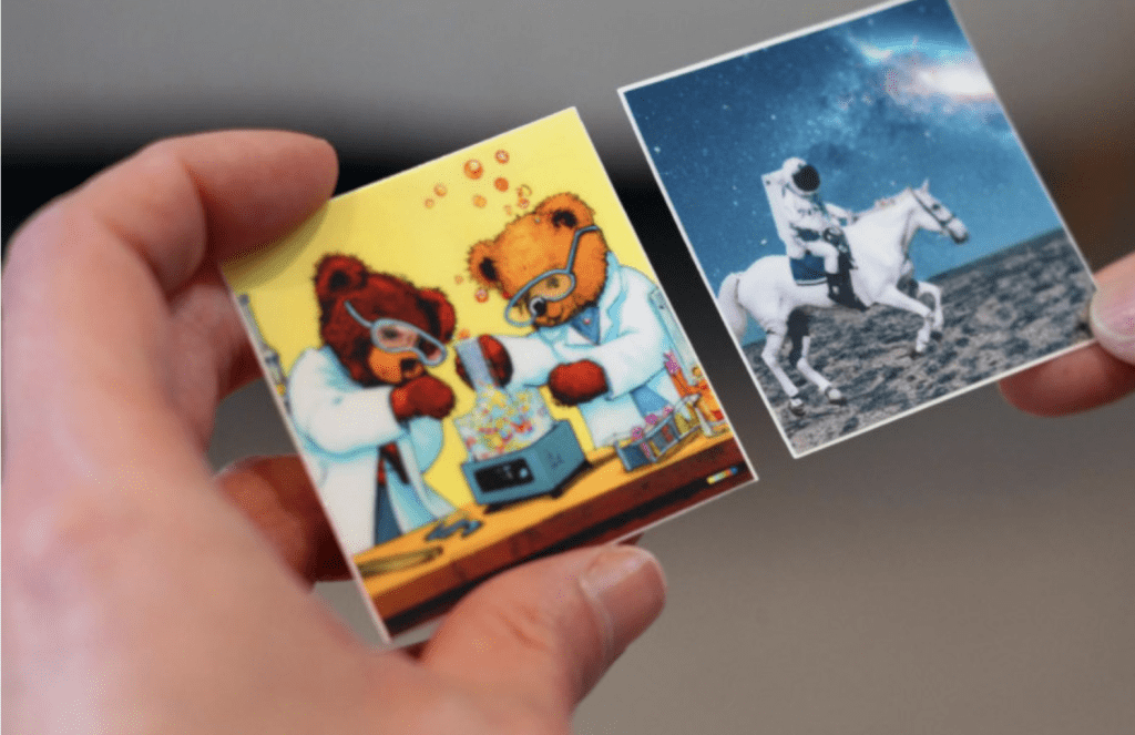 A worker at the tech company OpenAI holds stickers demonstrating unusual images that can be created using the new technology called GPT-4. ©2023 The New York Times Please credit and share this article with others using this link:https://www.bangkokpost.com/opinion/opinion/2530744/ai-is-about-to-transform-childhood-are-we-ready-. View our policies at http://goo.gl/9HgTd and http://goo.gl/ou6Ip. © Bangkok Post PCL. All rights reserved.