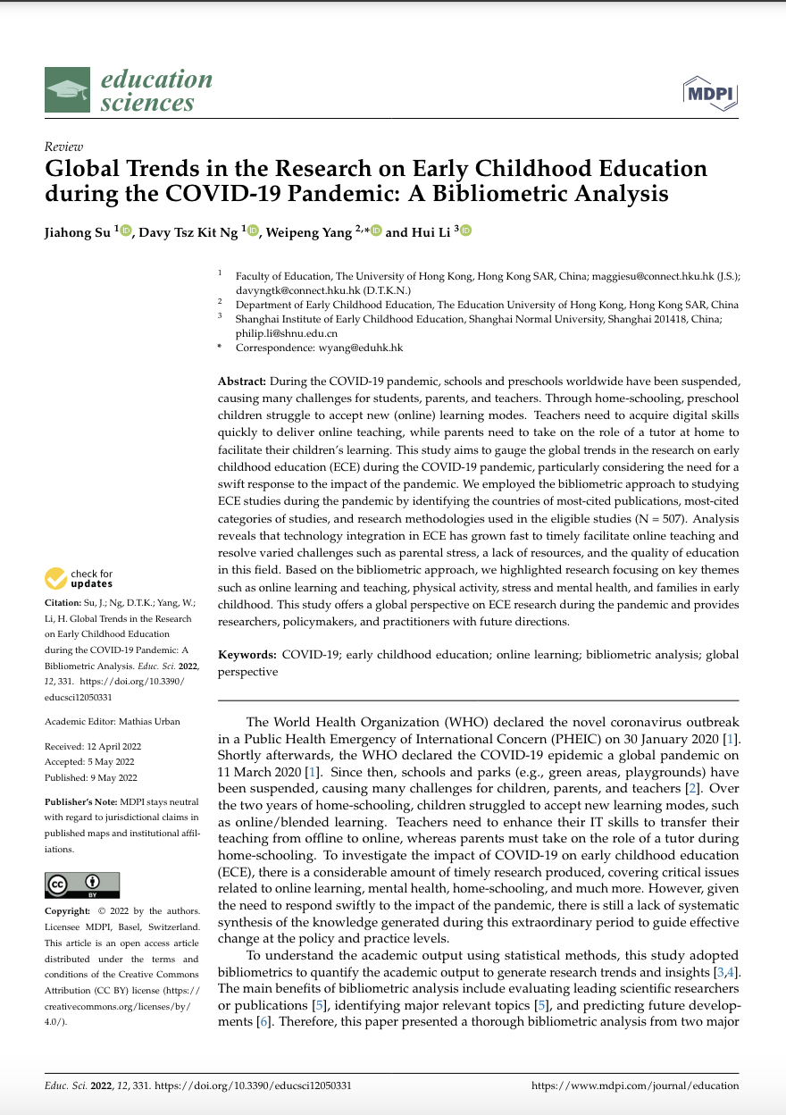 Global Trends in the Research on Early Childhood Education during the ...